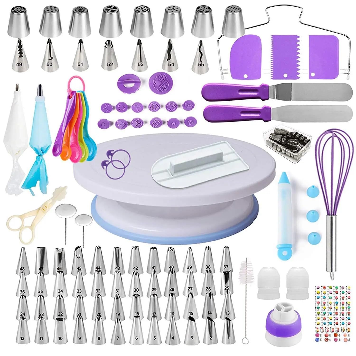 Kit De DecoracióN De Tartas Un Juego de Utensilios for Decorar Pasteles, Que Incluye una Base giratoria for para Tartas(137 pcs)