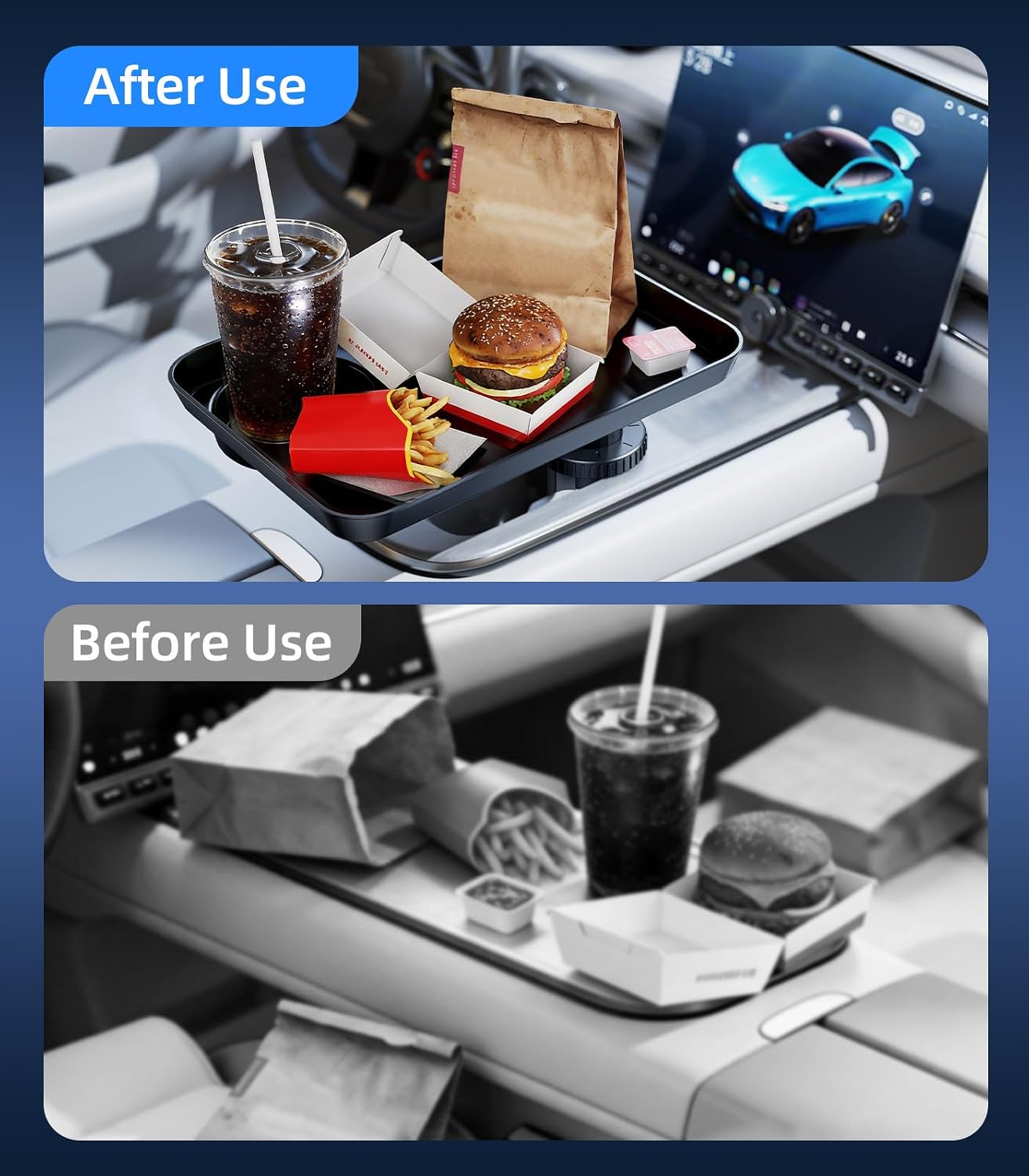 Tesla RV Semi Truck Car Cup Holder Tray Expander, Detachable 360 Rotating Car Food Tray Table for Eating Lunch Snack, Car Road Trip Essentials of Tesla Model 3 Y Accessories 2026 2025 2024