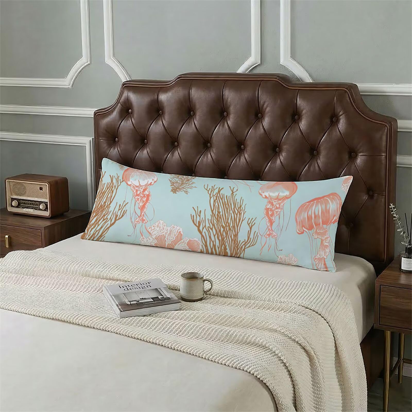 Funda de Almohada 180 cm Color del huevo de pato Protector Almohada 60x180cm Suave Terciopelo Funda Cojin, Medusa Pillowcase, con Cierre de Cremallera Lateral Cushion Covers para Dormir de Lado bz-574