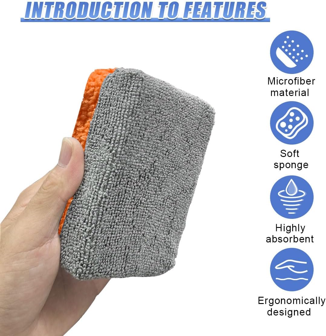 3PCS Microfiber Applicator Pads, Soft No-Scratch Car Wash Sponge, Washable Reusable Ceramic Coating Applicator, Car Paint Detailing Polishing Supplies for Wax Sealant (Orange)