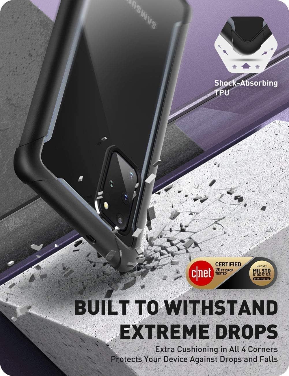 i-Blason Ares Series Rugged Clear Protective Bumper Case for 6.7-Inch Samsung Galaxy S20+ Plus 5G (2020), Black