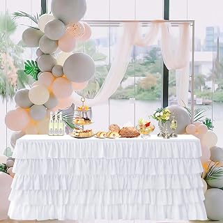 Pufogu White Tulle Table Skirt 6ft Tutu Ruffled Chiffon Tablecloth For Rectangle Wedding Baby Shower Girls Birthday Party and Cake Dessert Table Decorations(BrightRainbow, L6(ft), H30in)