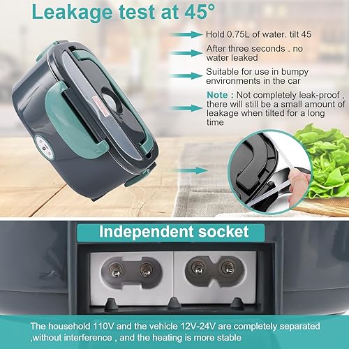 Miniatura 6 de Budth Lonchera eléctrica calentador de alimentos portátil para automóvil camión oficina sitio de construcción adaptador de 12 V 24 V 110 V 80 W a