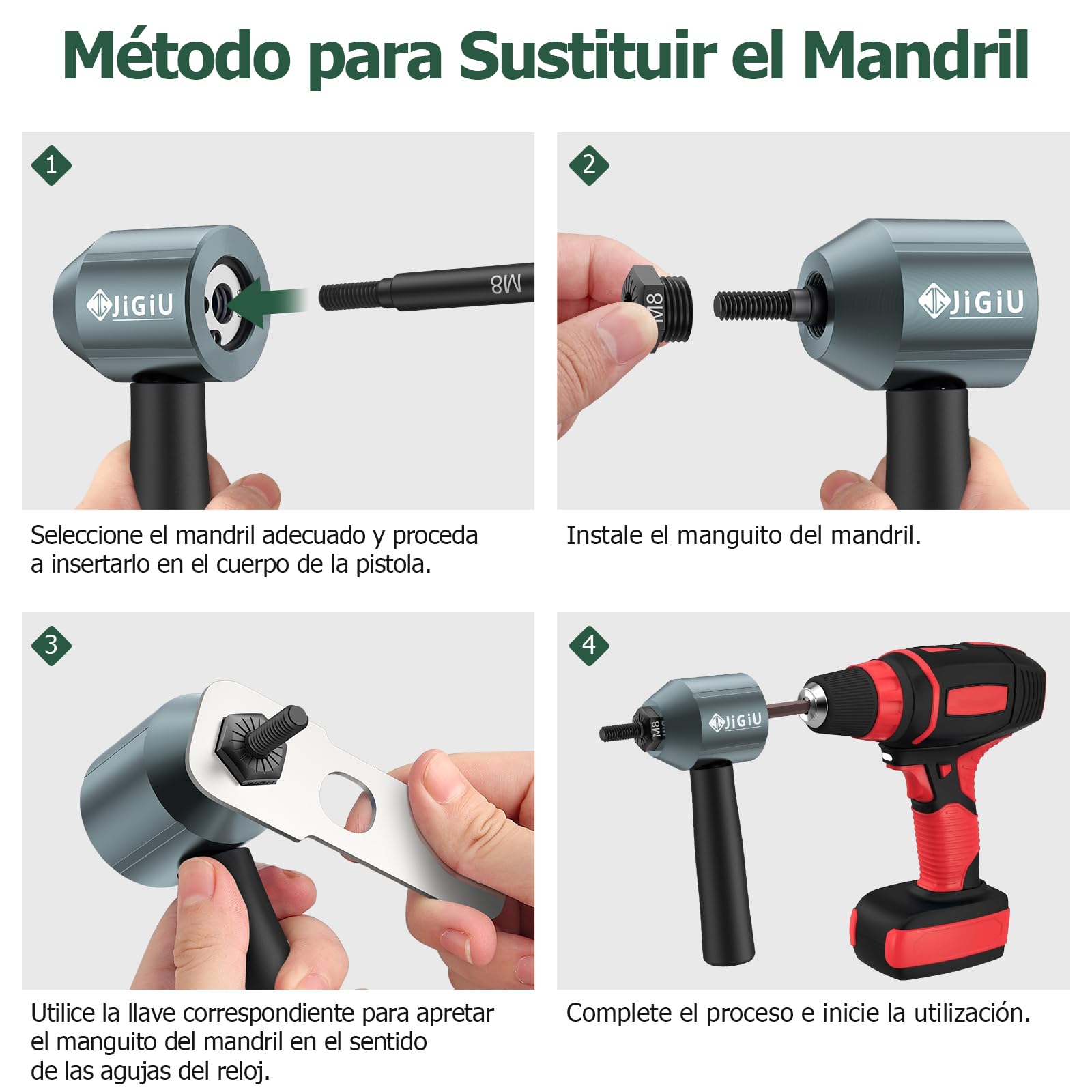 JiGiU Adaptador de Taladro de Tuerca Remachadora Electrica con 5 Mandriles (M3 M4 M5 M6 M8) y 40 Tuercas Fácil de Instalar para Mantenimiento Mecánico de Automóviles