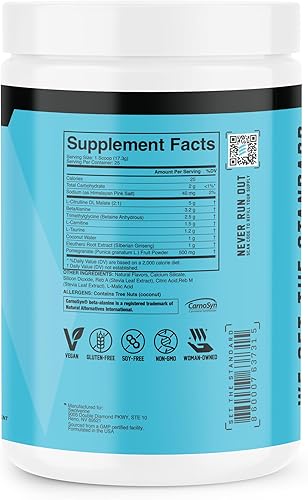 Miniatura 3 de Swolverine PRE  Malato de citrulina, carnosyn beta alanina, carnitina, ginseng, granada, betaína, resistencia al agua de coco, energía, fuerza,