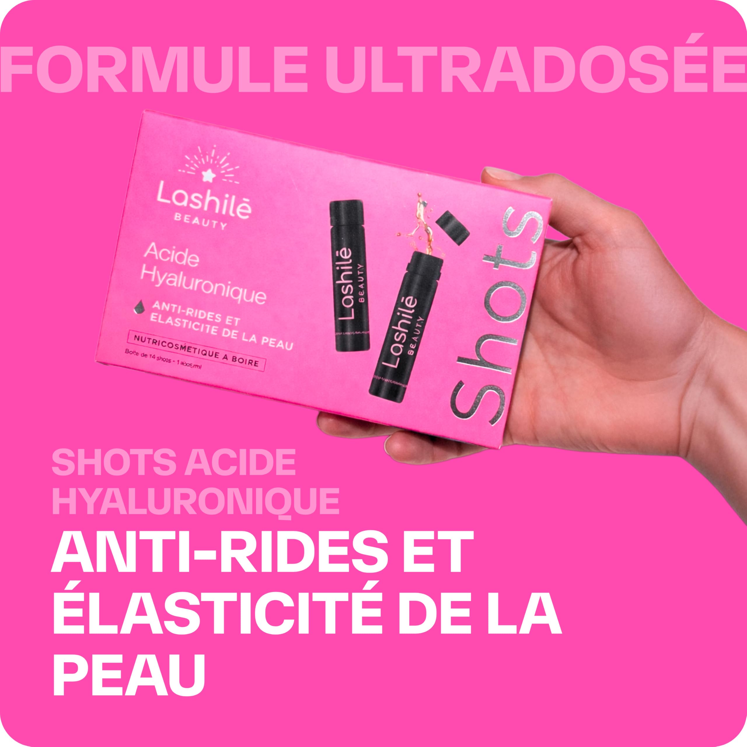 Lashilé Beauty - Complément Alimentaire - Anti-rides et élasticité de la peau - Shots Acide Hyaluronique 150 mg - Acide hyaluronique Zinc - Made in France - Programme 1 Mois