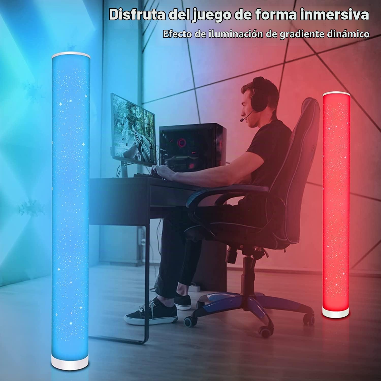 Lacasa Lámpara de Pie, 2 Pack Lampara de pie LED Regulable con Control Remoto, Moderna Cambio de Color Luz de Pie Salon, 10W 1500LM RGB y Blanco Cálido a Frío Lámpara de Pie Inteligente, Altura 104CM
