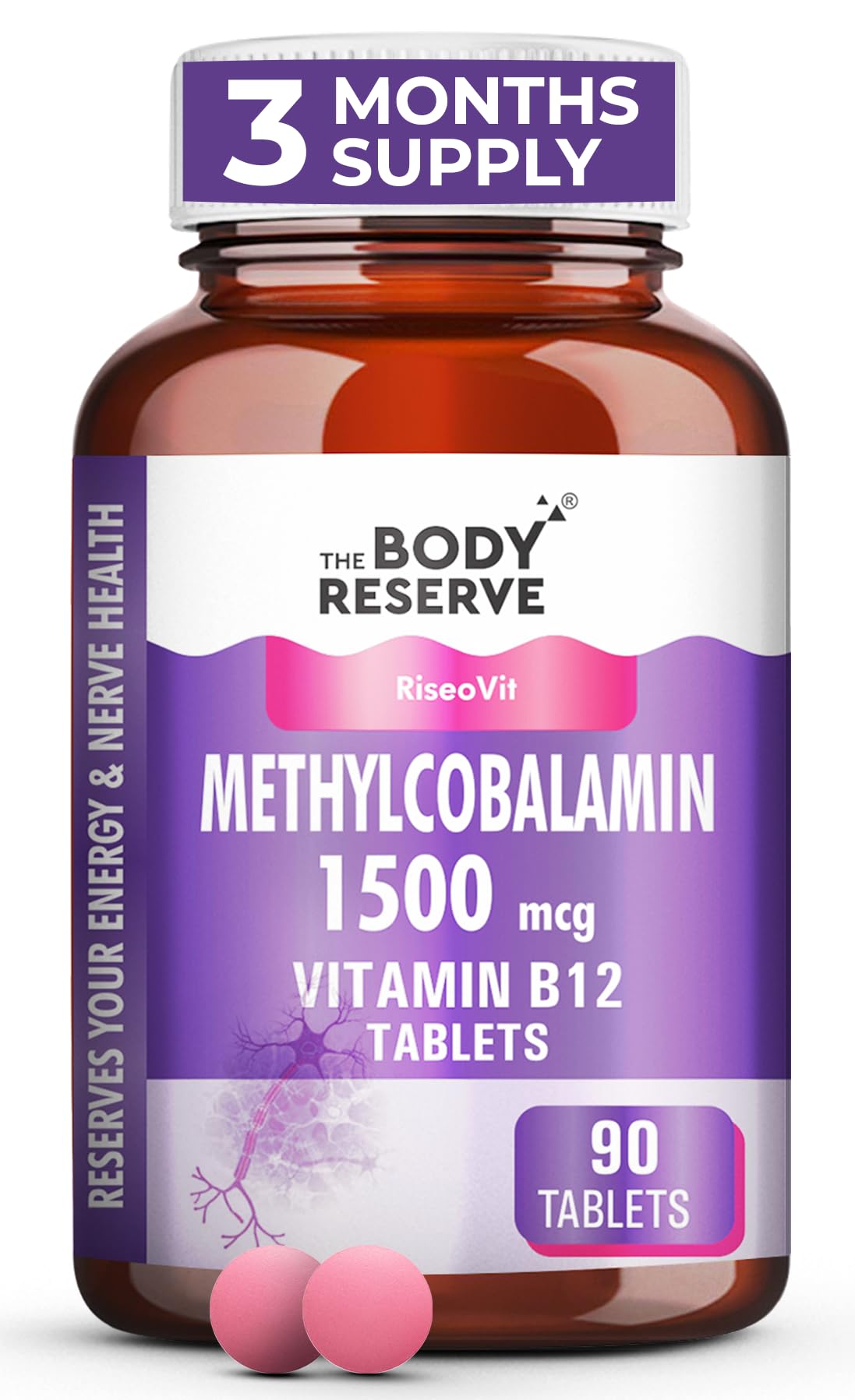 THE BODY RESERVE Vitamin B12 Tablets 1500 mcg as Methylcobalamin Vitamin B12 Supplements for Men & Women -90 Veg tablets (3 Months Supply Pack)