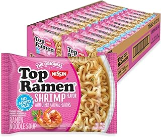 Nissin Top Ramen Noodle Soup, Shrimp Flavor, 3 Ounce (Pack of 24)