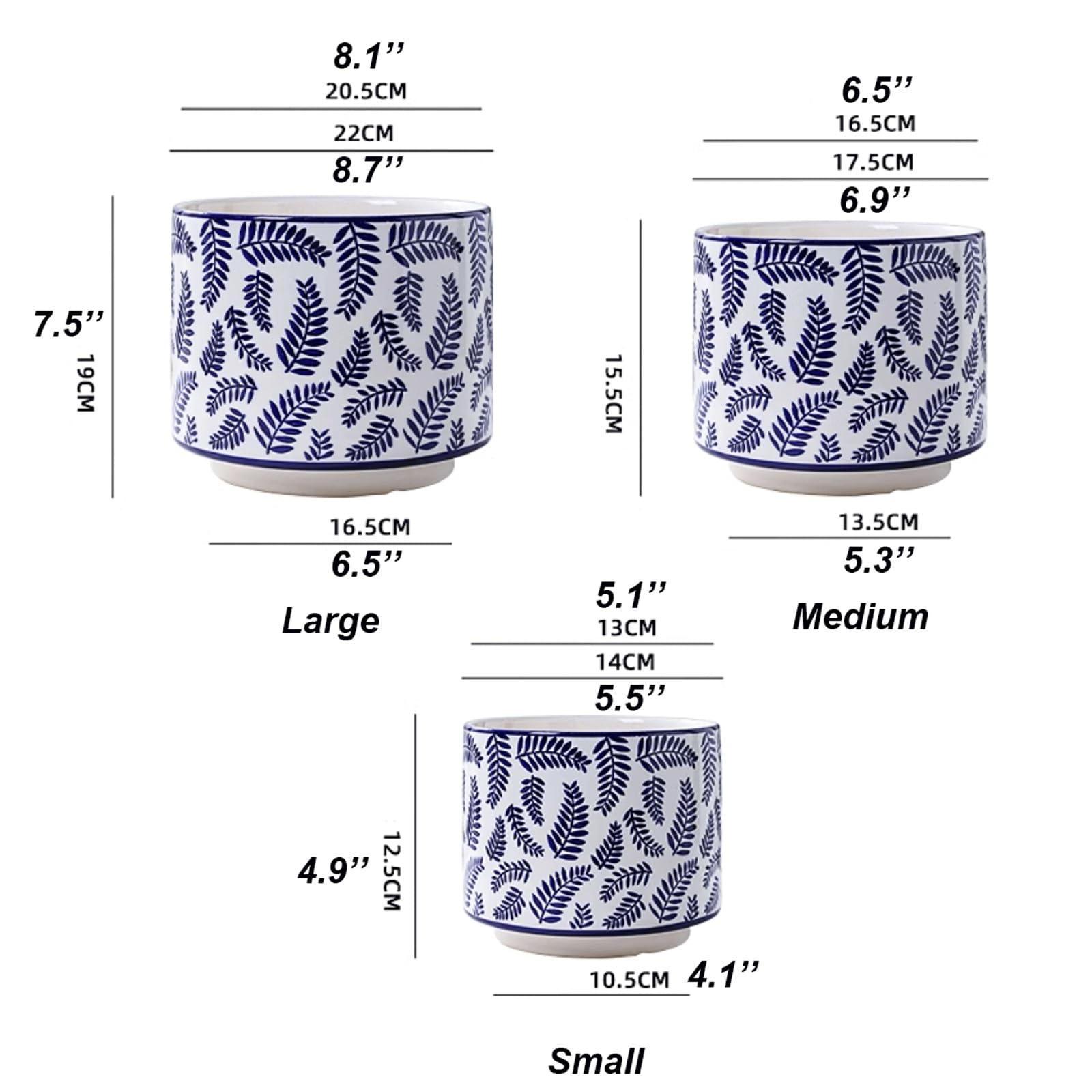 Maceta Chinoiserie Vaso per piante in porcellana blu e bianca, vaso da fiori decorativo in ceramica cinese, con foro di drenaggio e vassoio, per interni e giardino