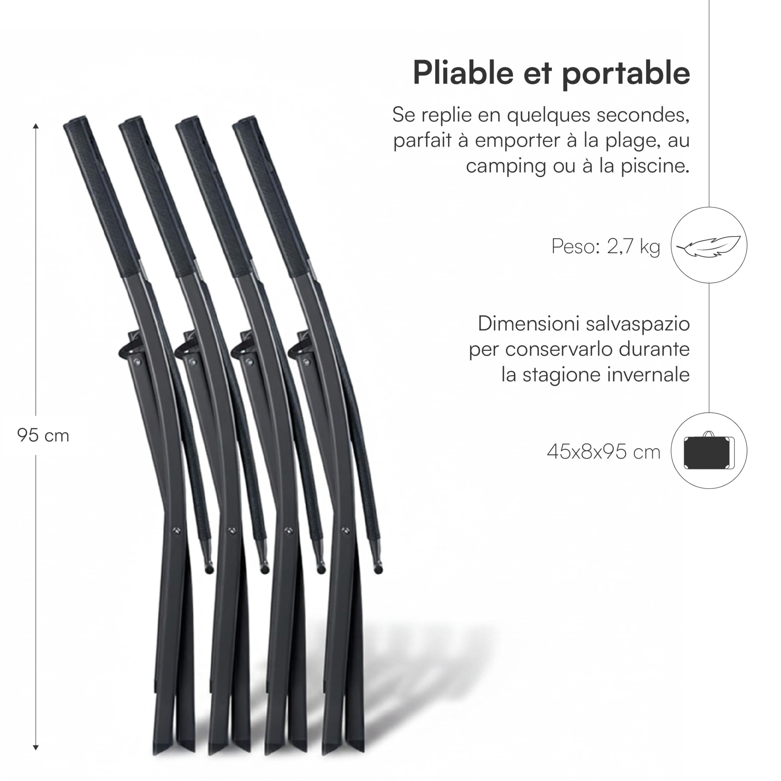 Baroni Home Lot de 4 chaises d'extérieur pliables, sièges de jardin pliables avec tissu imperméable et respirant, chaises peu encombrantes pour balcon, terrasse et camping, 45 x 45 x 80 cm (beige)