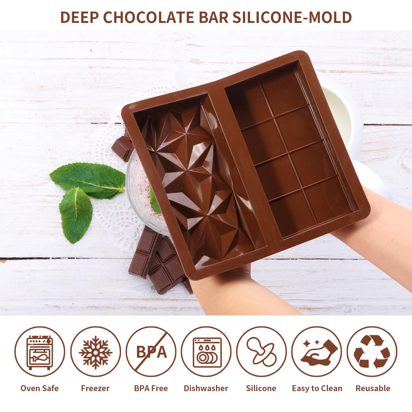 Moules En Silicone Pour Barres Chocolat Webake - 2 Pièces Forme Diamant