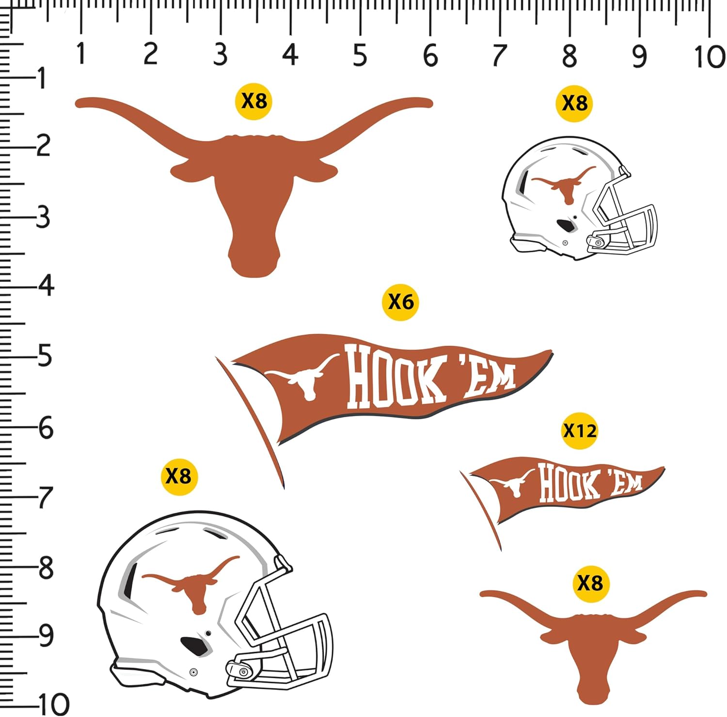 University of Texas Football Sports 50ct Vinyl Sticker Pack – Large Waterproof Longhorns, Hook ’Em & Helmet Decals for Laptops, Water Bottles, Tablets, Scrapbooks, Vehicles & More - Image 2