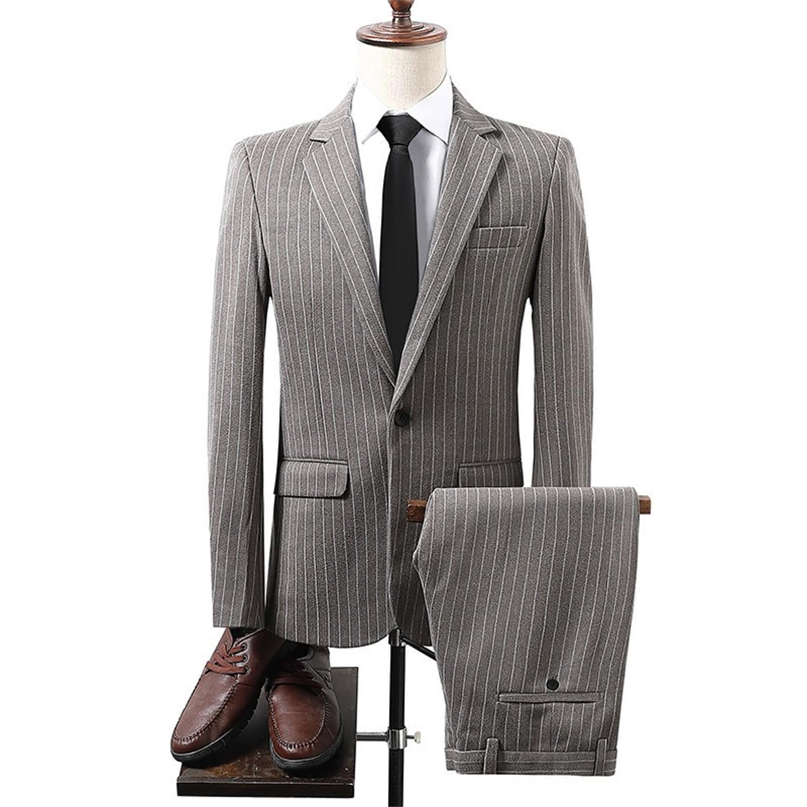 Completo da Uomo Elegante Slim Fit gessato da 2 Pezzi, Monopetto, Blazer e Pantaloni Cerimonia