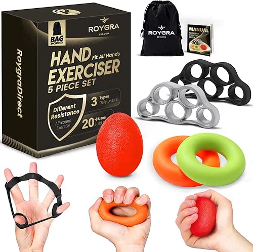 roygra Grip Strength Trainer (5 Pack), Forearm Strengthener, Stress Balls