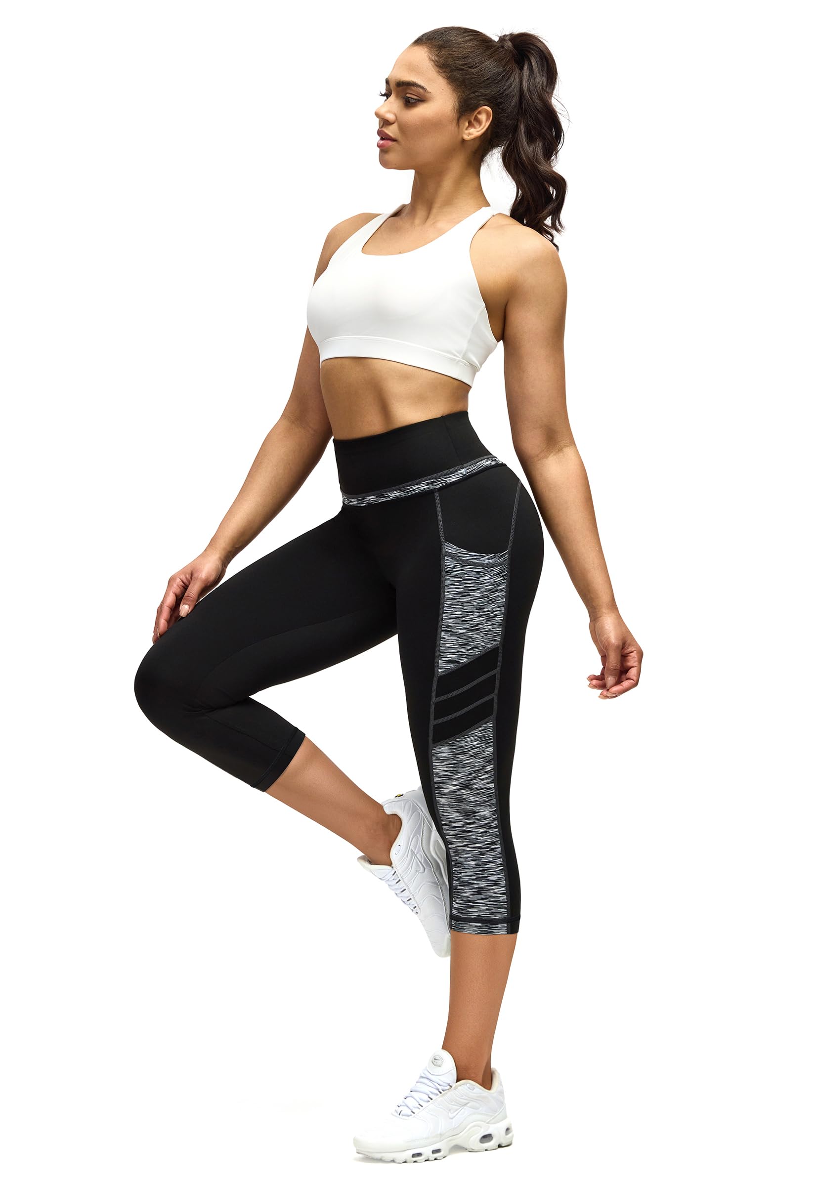 Sporthose Damen 3/4 mit Tasche,Blickdicht Leggings Damen Jogginghose Damen Fitnesshose
