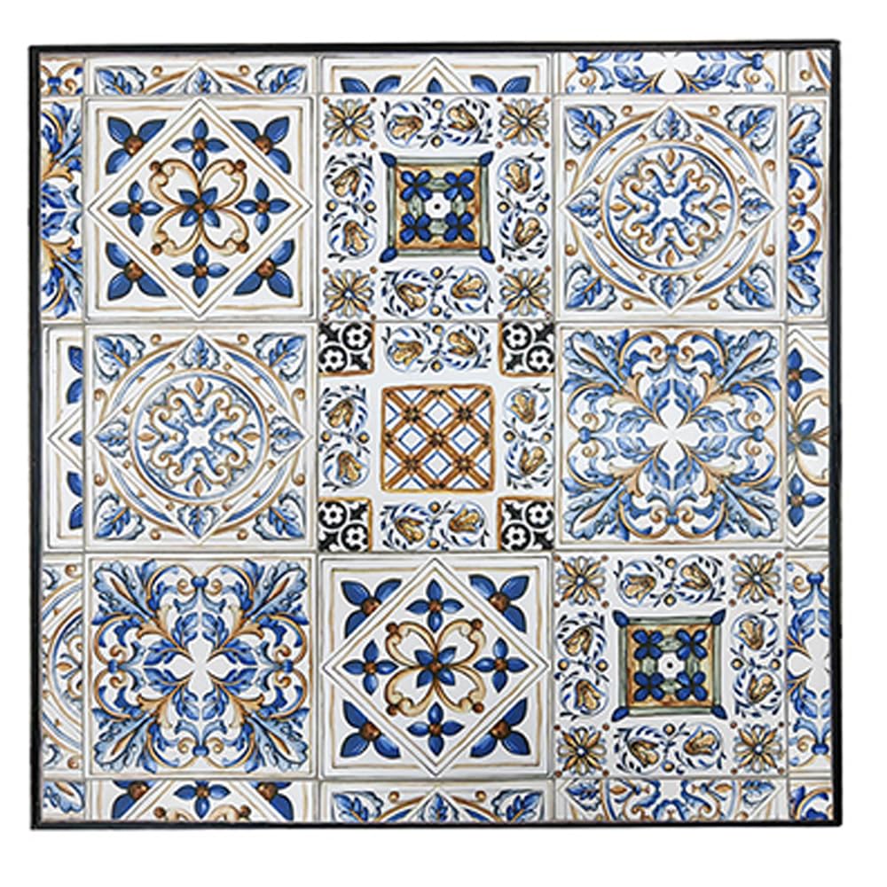 Tavolo quadrato in ferro battuto e ceramica decorazione mosaico 60x60x75 elegante per esterno o interno stabile per terrazza balcone