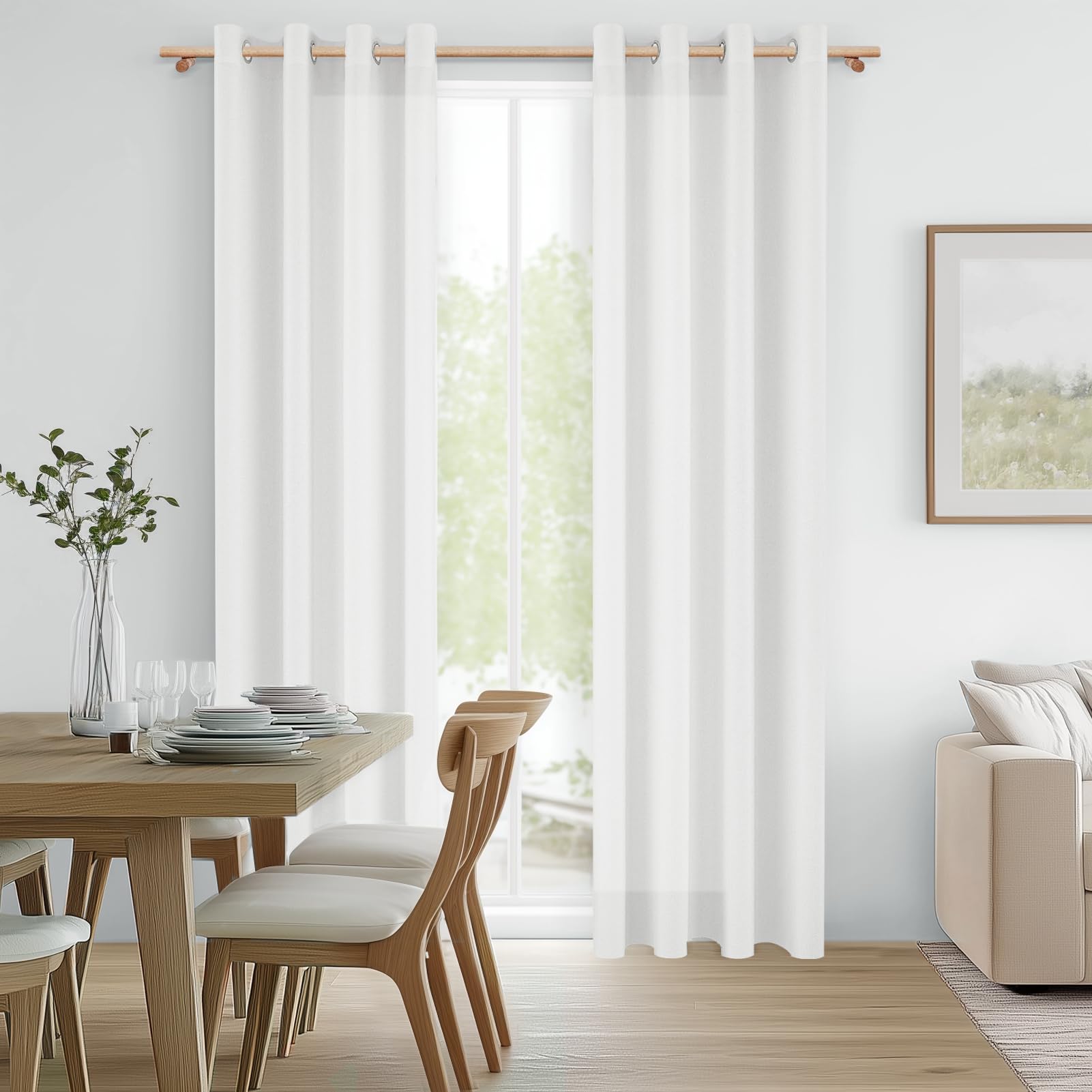 MRTREES Tende Lino Bianche Semioscuranti per Interni Camera da Letto Moderna Soggiorno Bellissime Moderne Salotto Eleganti Casa 2 Pezzi 140x240cm Tenda Bianca con Anelli Tende da Interno