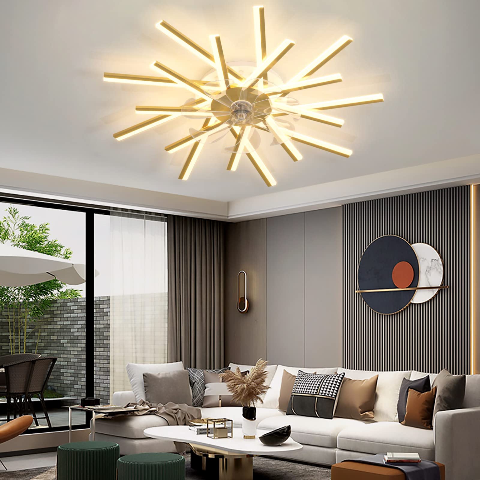 YFouCnd I 90W Ceiling Fan with Light Quiet Ceiling Fan Lights with Remote Control APP Reversible DC 6 Speed Fan Light LED Dimmable Ceiling Fan Light for Living Room Bedroom Dining Room Office,Gold