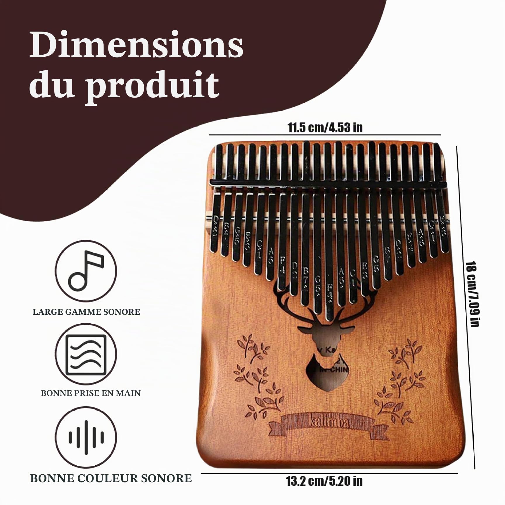 Piano à pouce Kalimba 21 touches en bois Kalimba Piano à pouce accordé portable avec sculpture portable pour enfants, adultes, débutants, cerf Pia