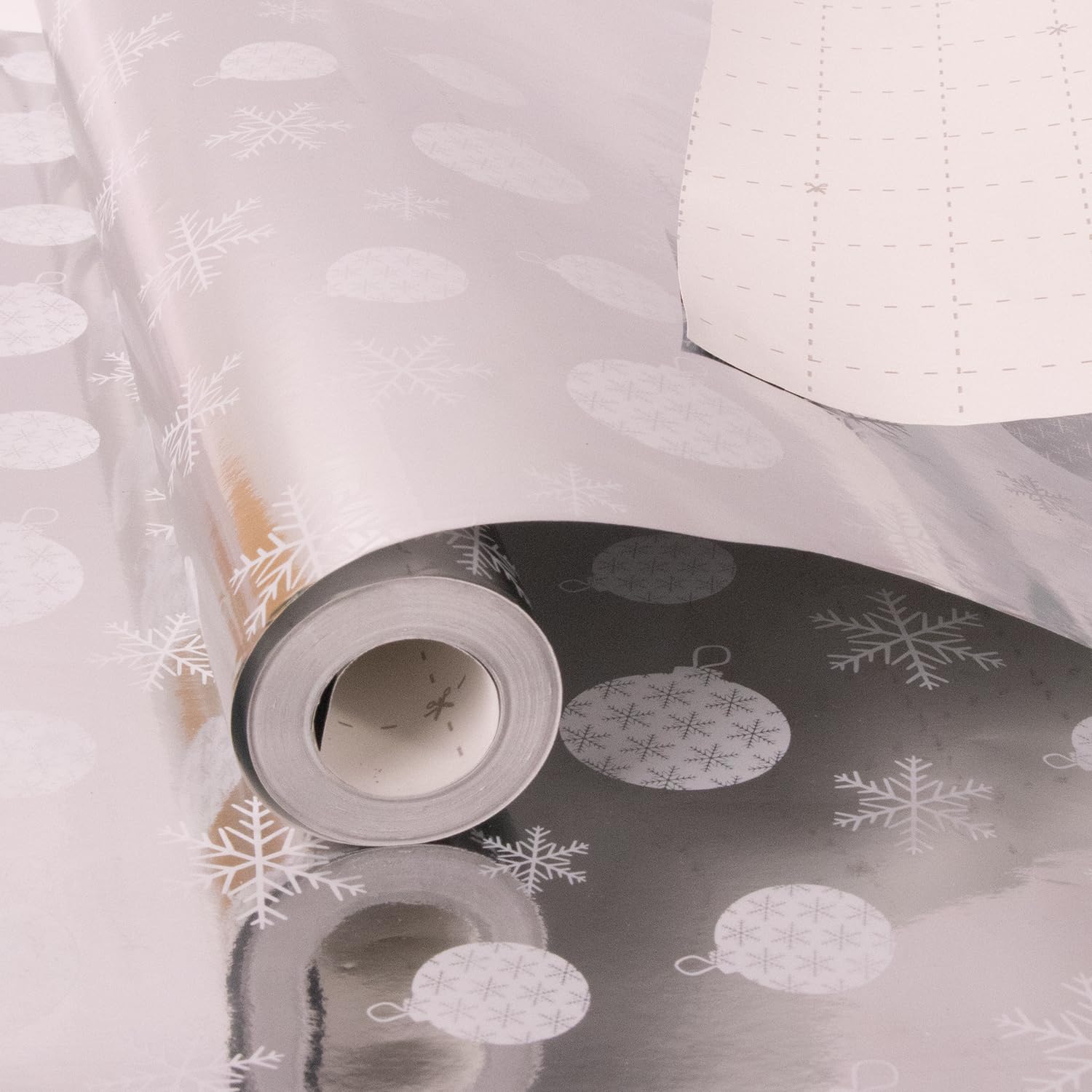 Christmas Wrapping Paper Roll,43cm x 10m Xmas Gift Wrapping Paper,Metallic Gift Wrap Paper with Snowflake Xmas Tree Pattens for Christmas,Party,Festive Decorations (silver) â image 1