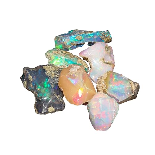 InfinityGemsArt Opal Rough, 7pcs Mix Fire Natural Raw Ethiopian Opal Stone, Crystals Gemstone, Jewelry Making Supply, Chakra Energy Healing Stone,