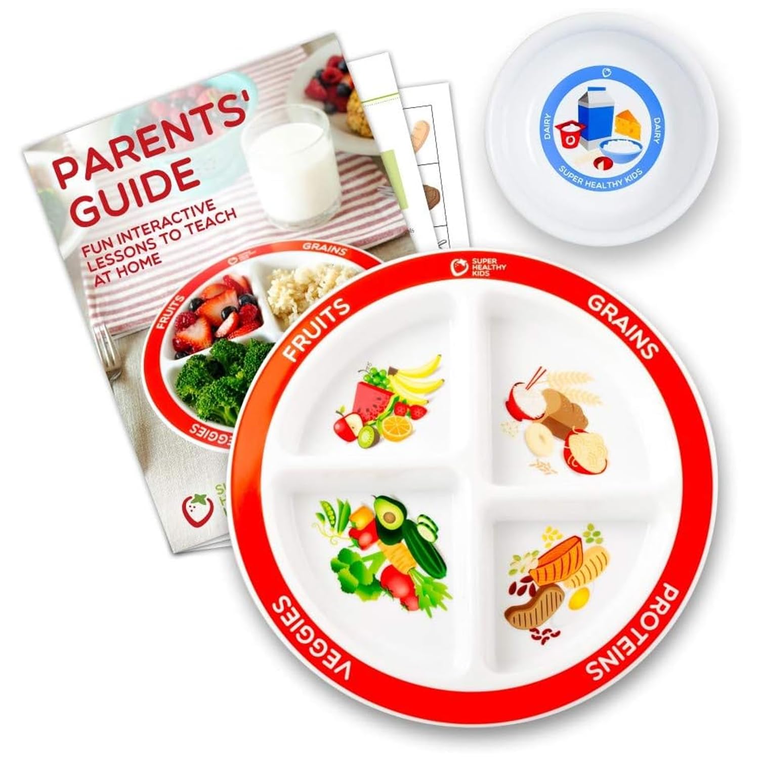 MyPlate Divided Kids Portion Plate Plus Dairy Bowl and Lesson Plan for Picky Eaters