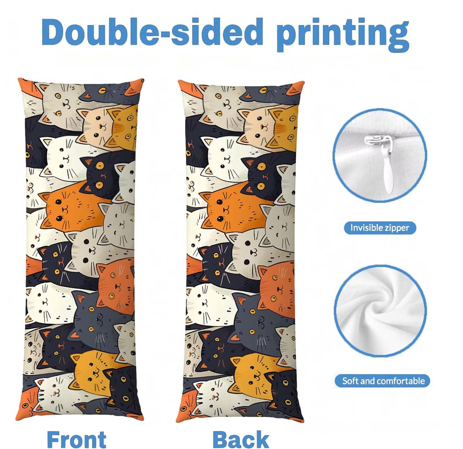 Fodera Cuscino 50 x 150 cm, Animale-17 Velluto Copricuscini Letto, | con Invisibile Cerniera, Morbida e Traspirante, per biancheria da letto, divano, hotel, chi dorme sul fianco Gatto j-117