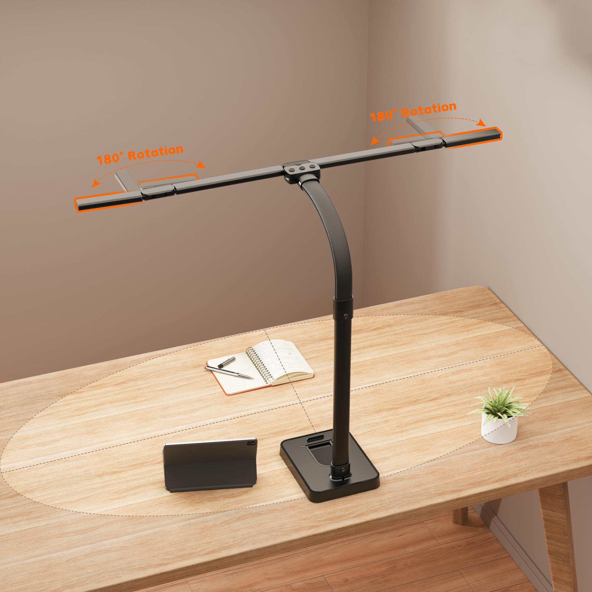 GAEFURY Schreibtischlampe LED Dimmbar, 24W 106CM Schreibtischlampe mit Einstellbare 4-Segment-Lichtleiste,1800LM Augenschutz Tageslichtlampe Schreibtisch mit Fernbedienung,Büro Tischlampe