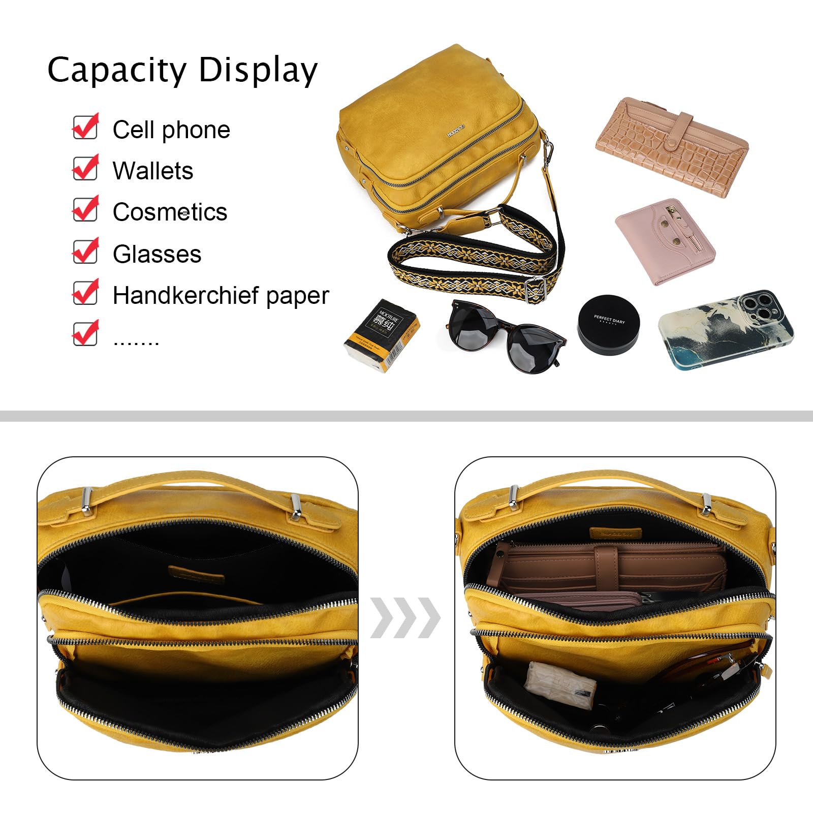 Gladdon Borsa a Tracolla da Donna Con 3 Scomparti Capienti - Cinghie Regolabili e Rimovibili in Tessuto Jacquard - Alla Moda