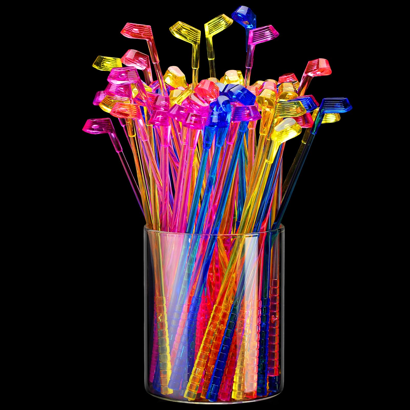 Qinyoung 200 Pcs 100 Pcs Golf Club Swizzle Stir Sticks 7.3 Inch Plastic Golf Club Stirrers Cocktail Pick for Drink Coffee Liquor Cake Golfing Gifts Party Favors Decorations (4 Colors)