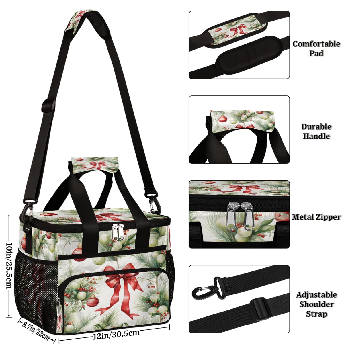 Insulated Picnic Backpack Lunch Box for Women Men Picnic Basket Tote Lunch Bag Picnic Bag Portable Lunch Bags for Picnic, Beach, Work, Trip,Office, Camp Xmas Decor Bow