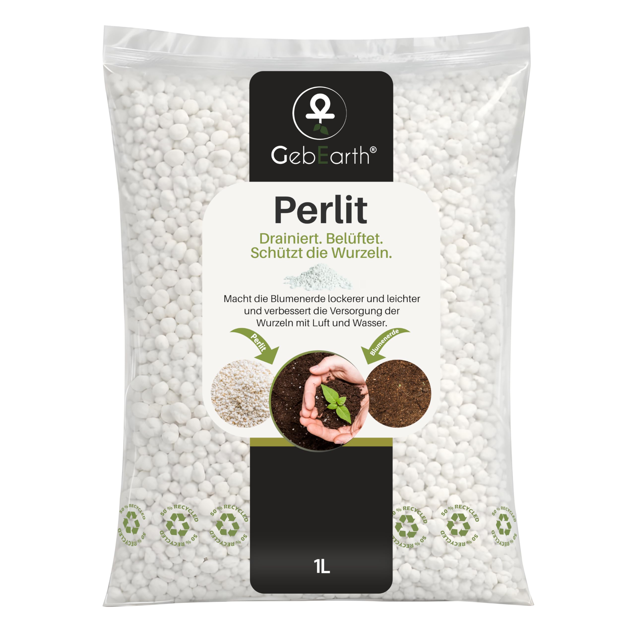 GebEarth® | Perlite für Pflanzen 1L | Körnung 2-6 mm | Verbessert die Wasserdrainage | Expandierte Perlite, ideal für Sukkulenten, Orchideen, Karnivoren und andere feuchtigkeitsempfindliche Pflanzen.