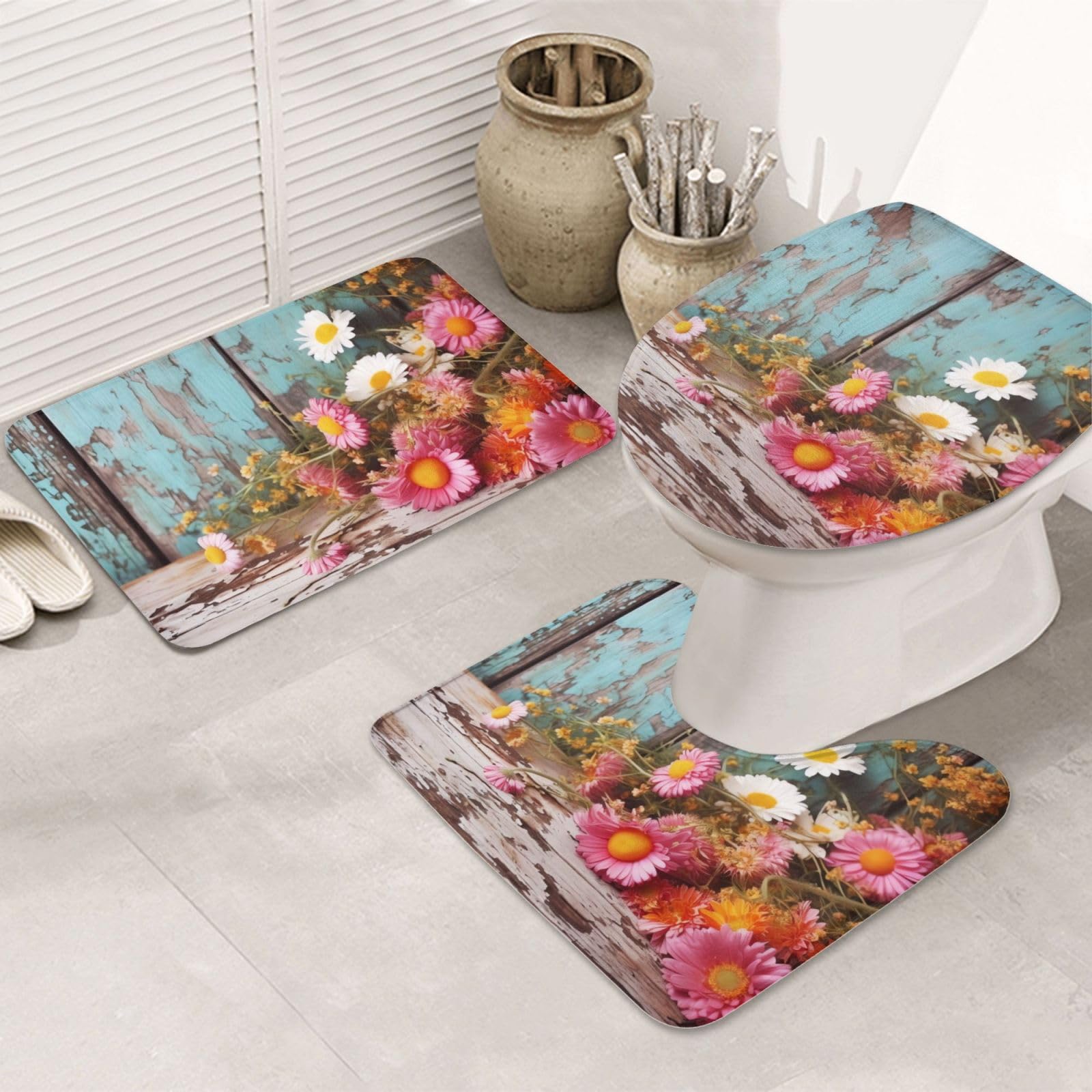 Tapis de bain absorbants et antidérapants en U pour un sol sec devant les WC