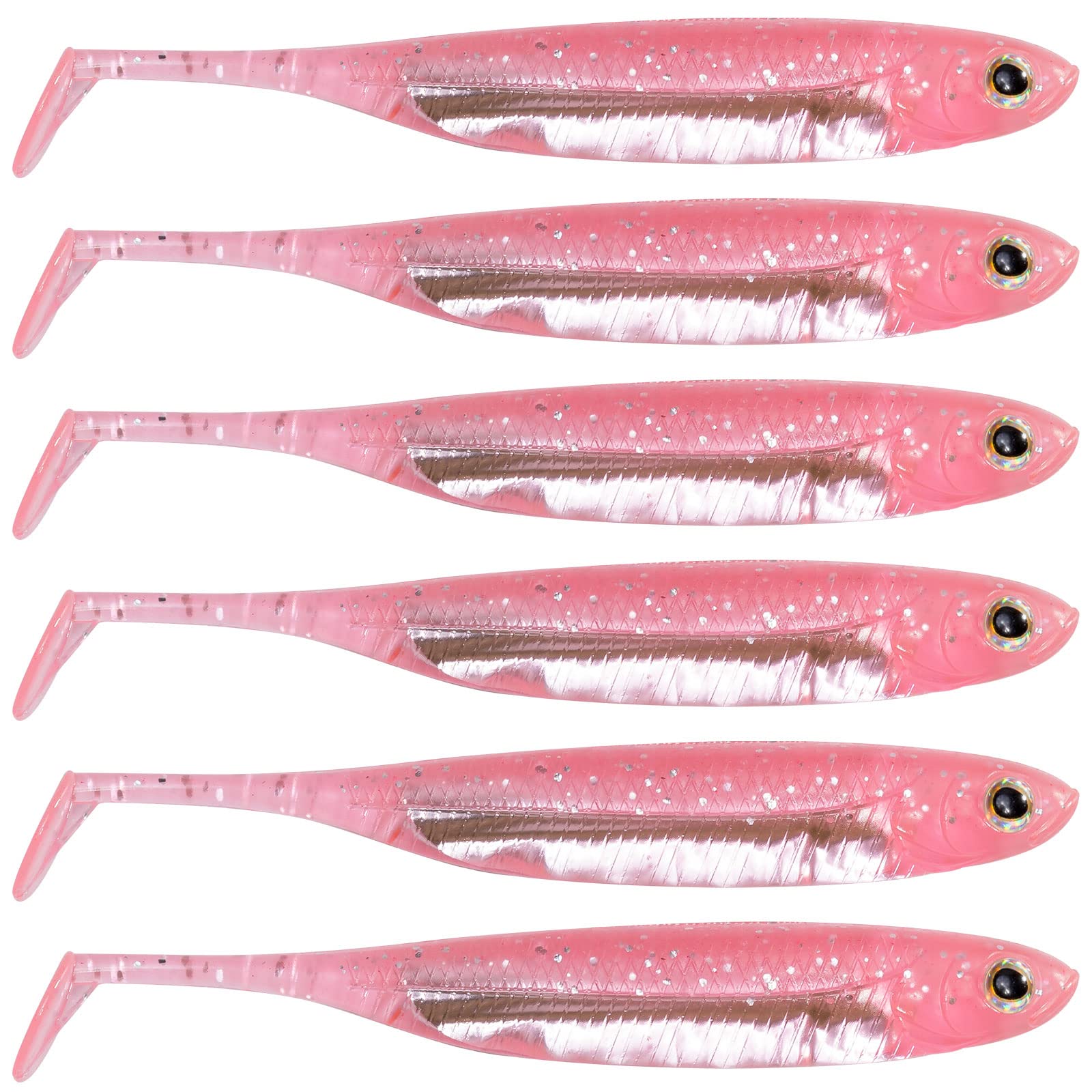 Dr.Fish Paddle Tail Swimbaits, Soft Fishing Lures for Bass Fishing, Freshwater Soft Plastic Baits Swim Shad Bait Minnow Lures Drop Shot 3.06 Inches Pink