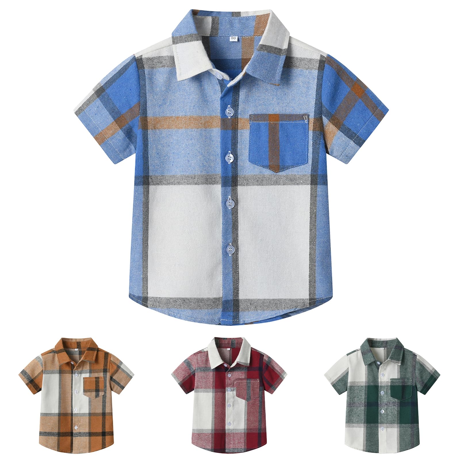 Winmany Niños Manga Corta Camisa a Cuadros Niño Pequeño Camisas Vestir Verano a Cuadros Ropa para 1-8 años