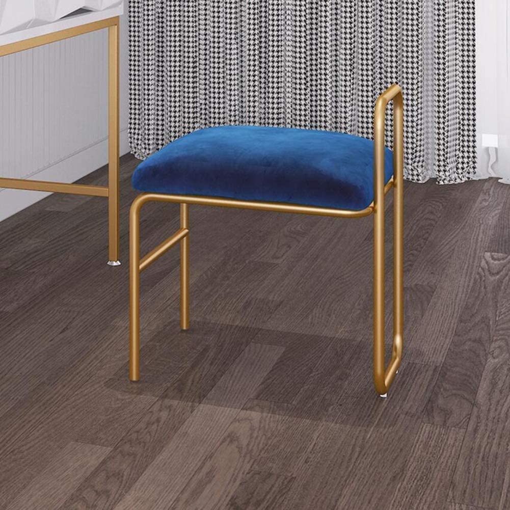 INDIAN DECOR 46670 Modern Chair Vanity Stool Square Upholstered Chair Seat Footstool Bench Dressing Table Makeup Velvet Metal,Navy Blue-image-12