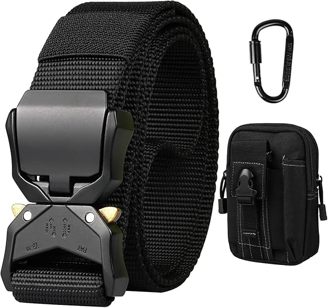 Mens Belt Tactical, Military Style Heavy Duty Nylon Work Belts with Quick-Release Metal Buckle. 