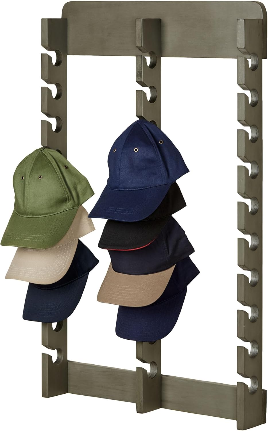 Touch of Class Wooden Ball Cap Display Wall Rack - Gray - Triple, 30 Slots - Baseball Hat Display - Made of Wood - Class Racks for Hats - Organizer for Bedroom, Living Room, Entryway