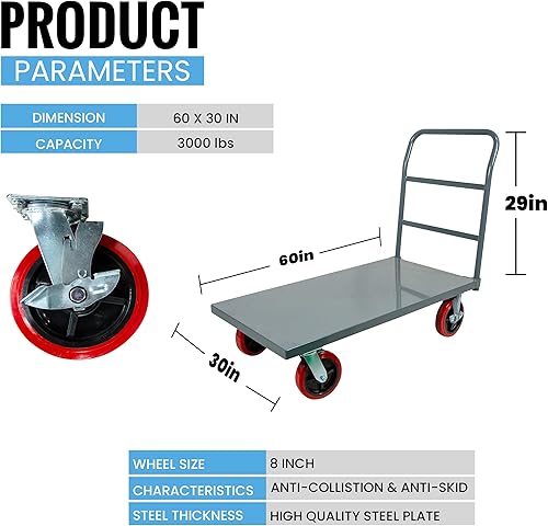 Miniatura 3 de 5Seconds Carrito de plataforma de plataforma de plataforma industrial, resistente, 60 x 30 pulgadas, camión de mano súper resistente con capacidad