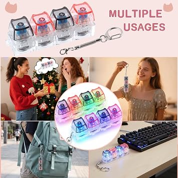 2 Pcs Keyboard Fidget Toy, Fidget Keychain Keyboard with LED Lights, Cat Shape Keyboard Decompression Button Finger Clicker Toys, Button Stress Relief Fidget to Relief Stress