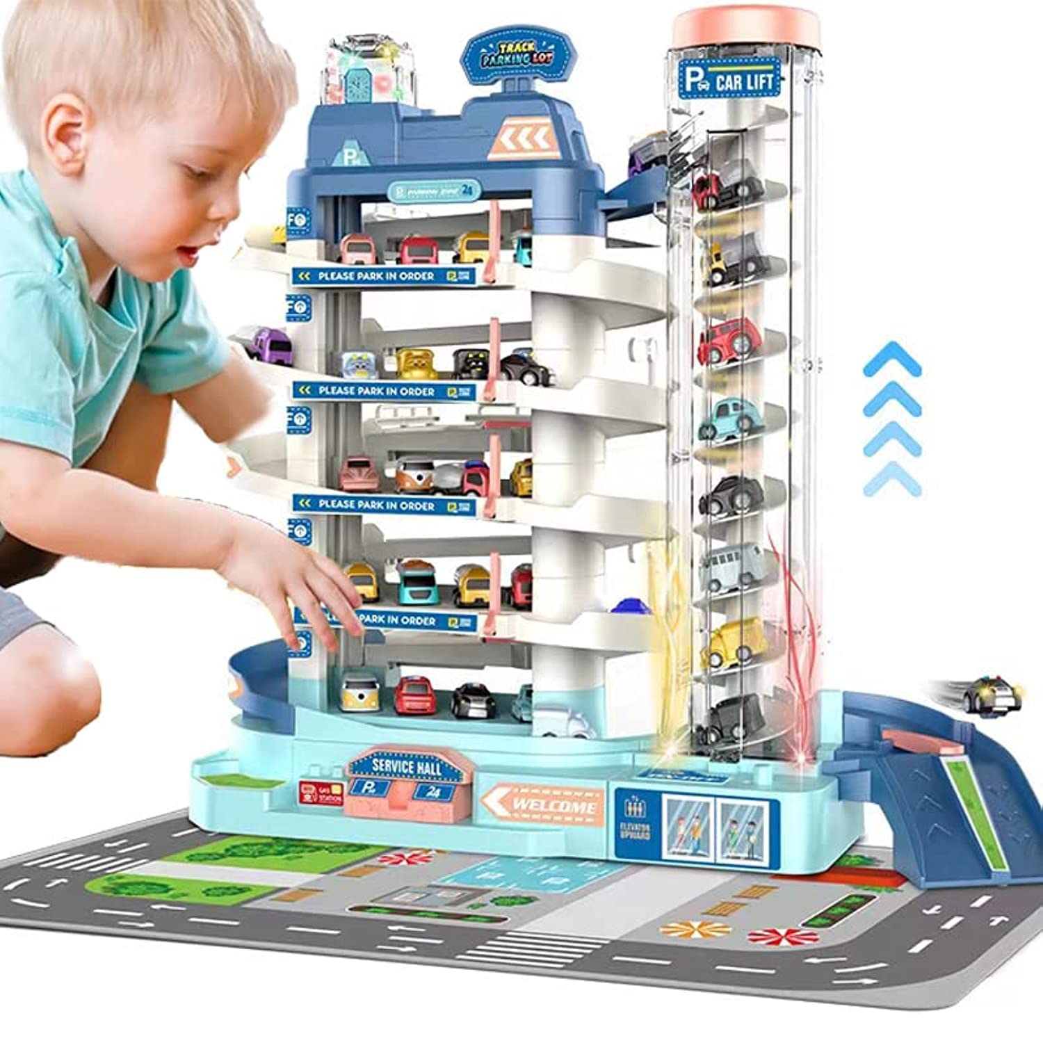 WEERHXAON Toddler Boy Toys Toys for 1 2 3 4 5 6 Year Old Boys,Boys Race Track Car Garage Parking Adventure Toy Gifts Girls Toddlers, Preschool Car Games Gift Toys for Kids Vehicle Playsets