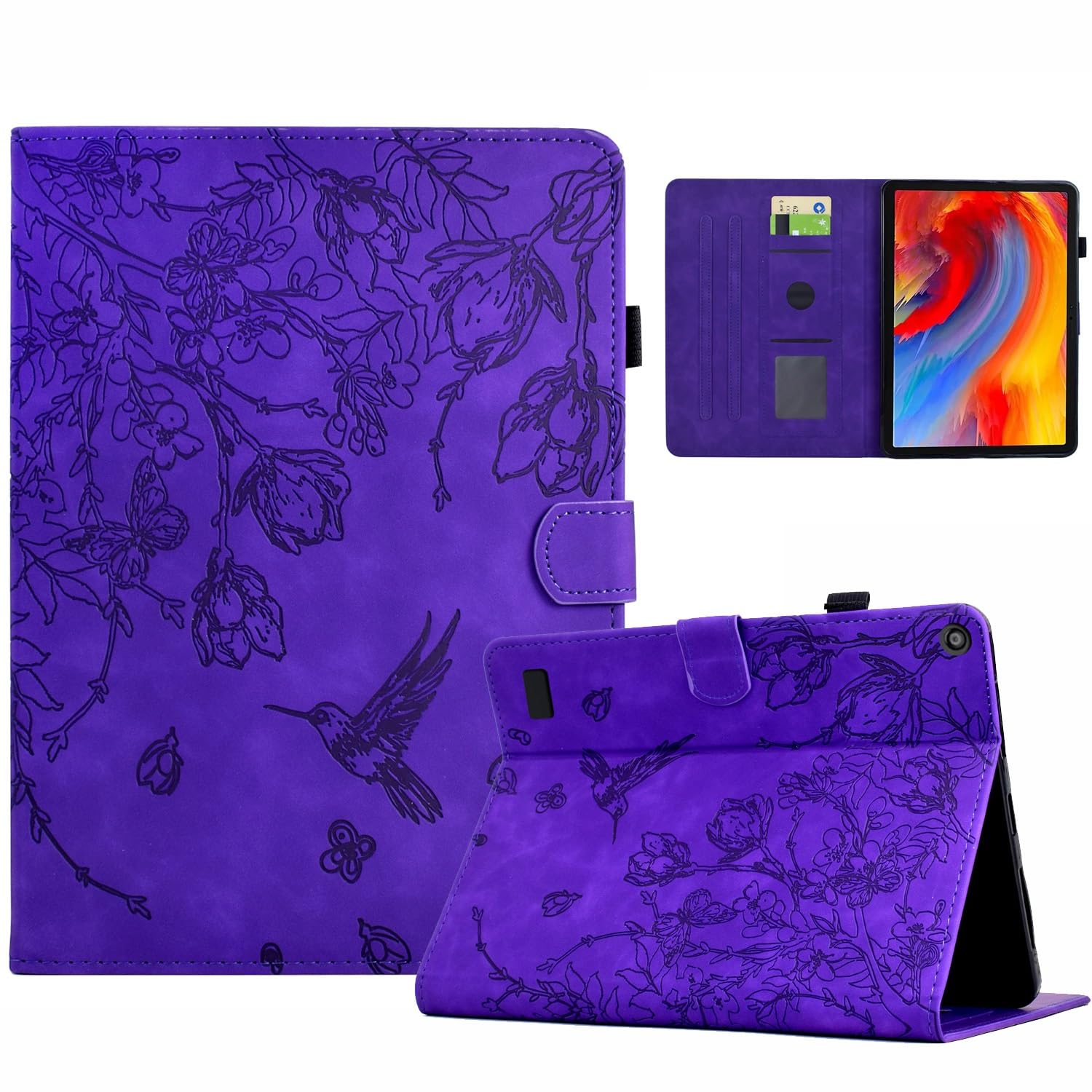 Kompatybilny z Kindle Fire 7 2019/2017/2015 (Fire 9./7./5. generacji) Etui funkcją automatycznego uśpienia, smukłe skórzane etui biznesowe Folio Pokrowiec ochronny Obudowa wieloma kątami widzenia(Mor)