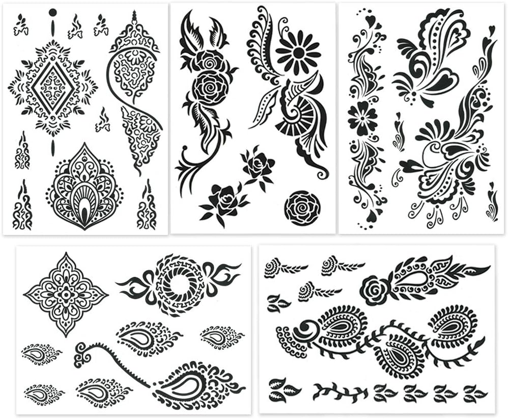 Hakuna Black Temporary Tattoos - Henna Style, Mehndi Designs, Body Art Stickers (5 Sheets in)