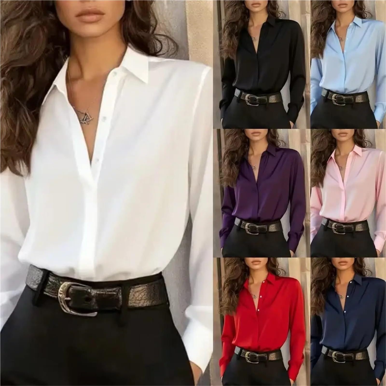 1 Blusa de Manga Larga con Botones for Mujer, Elegante Top Oficina Cuello clásico y Estilo versátil para Ocio Y Vacaciones