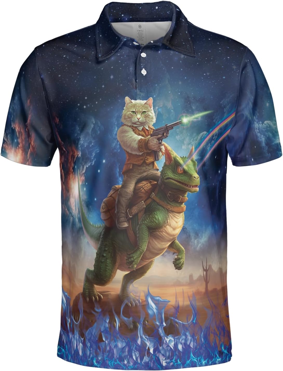 Funny Cat Polo Shirts for Men - Galaxy Cat Men's Dry Fit Short Sleeve Polo Shirts Set 15