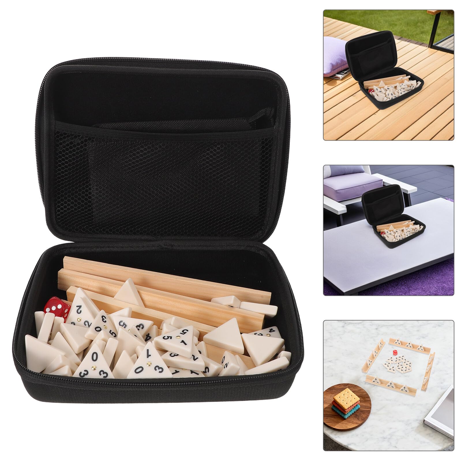 Dominó Triangular de Mesa 1 Set con Piezas Numéricas | Madera, Plástico y Poliéster, Soportes de Madera y Estuche Incluido, para Sesiones Familiares y Juegos de Mesa