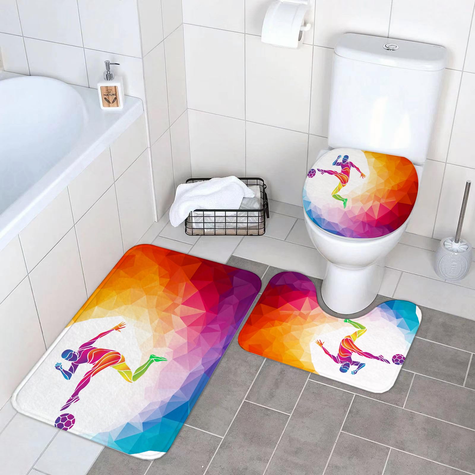 Set di 3 tappetini da Bagno, Lavabili in Lavatrice e Antiscivolo, tappetini in Morbida Fibra Superfine, Decorazione per Adolescenti, Illustrazione Poligonale di Un Giocatore di Cal