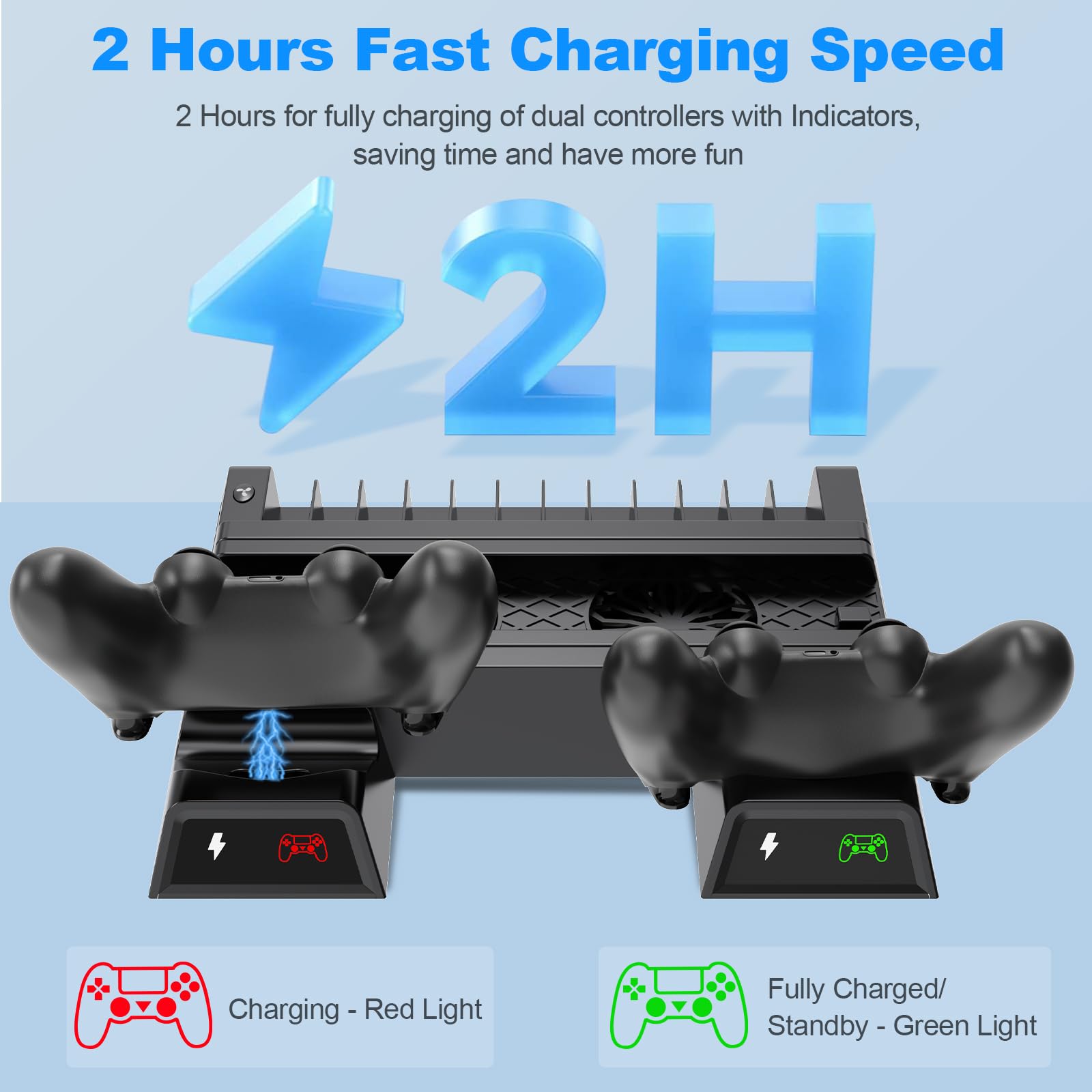 ASUNCELL PS4 Vertikaler Standfuß, PS4 Vertical Stand mit Lüfter PS4 Kühler PS4 Controller Ladestation für PlayStation 4/PS4 Pro/Slim PS4 Halterung mit PS4 Ladestation mit 12 Spiele Lagerung