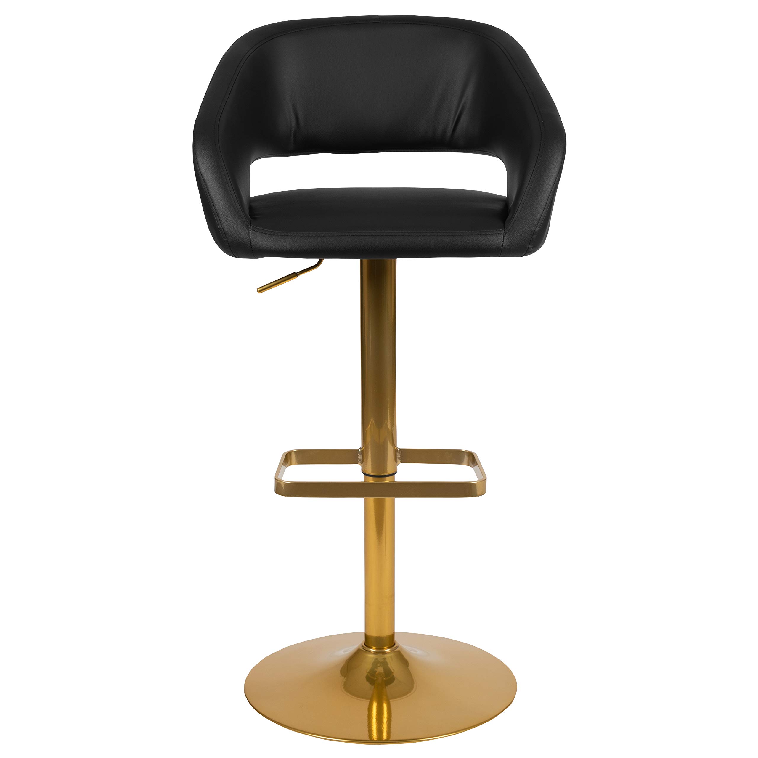 Flash Furniture Contemporary Black Vinyl Adjustable Height Barstool with Rounded Mid-Back and Gold Base, Set of 2